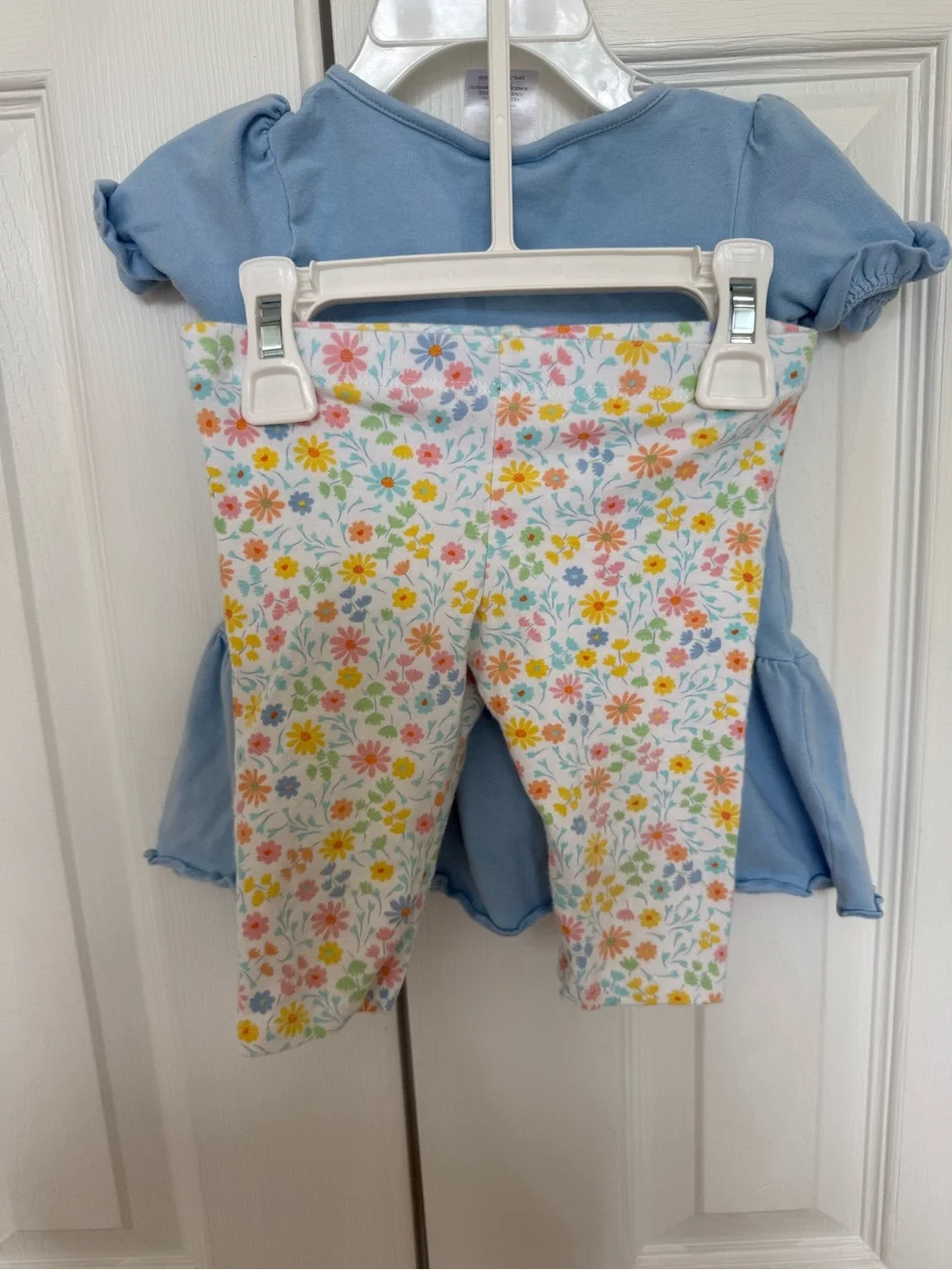 Bonnie Baby Light Blue Floral Appliqué Short Sleeve Peplum Top